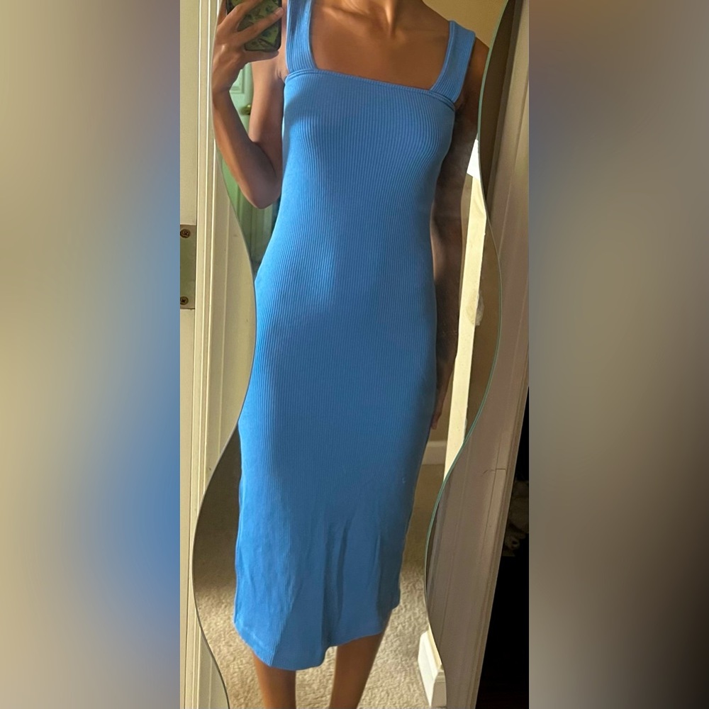 Blue Sleeveless Ribbed Dress